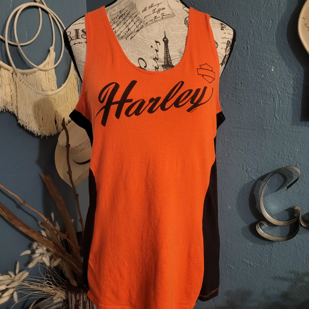 Harley-Davidson Vibrant Orange Tank Top with Black Sides
